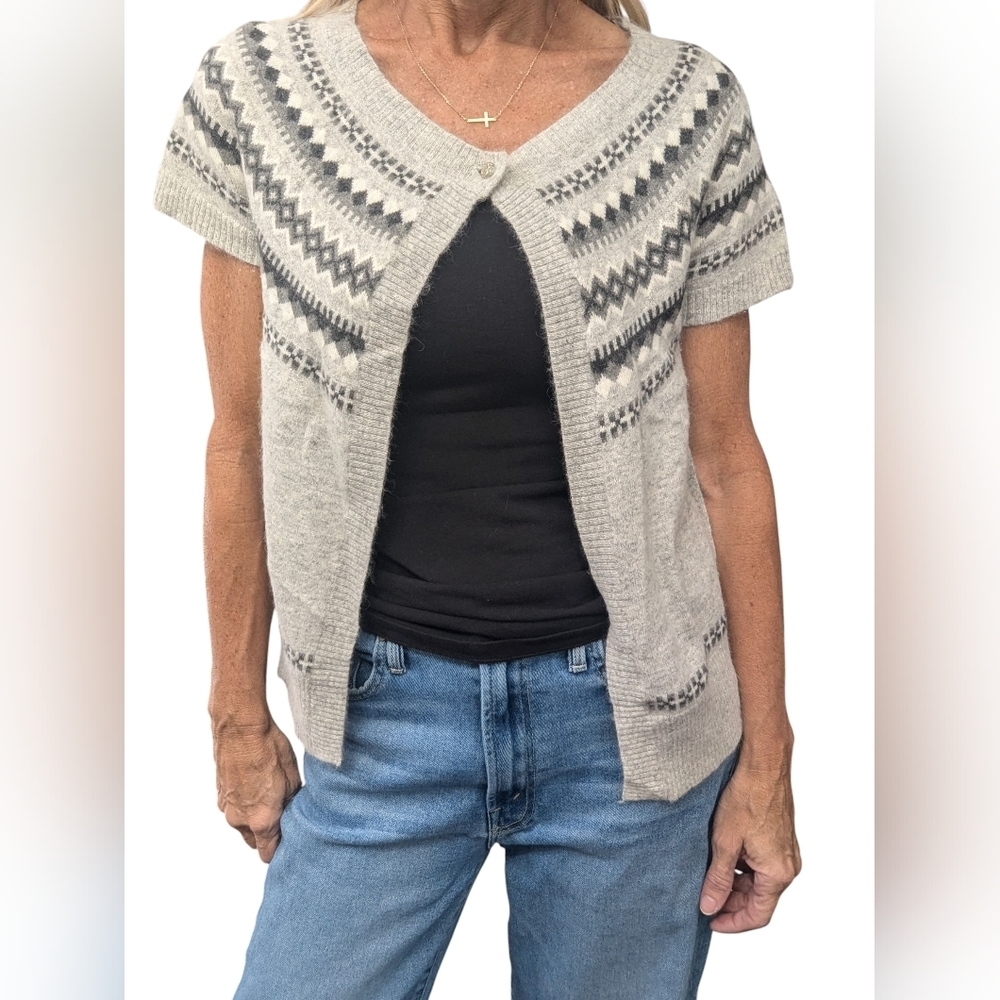 Angora Blend Fair Isle Short Sleeve Cardigan Sweater Cottagecore Soft Girl S